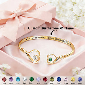 The Love Between Grandmother & Granddaughter - Personalized Gem Heart Cuff Bracelet