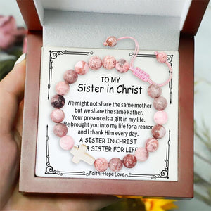 To My Sister in Christ - Pink Cross Gemstone Easter Bracelet