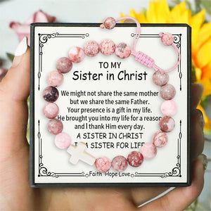 To My Sister in Christ - Pink Cross Gemstone Easter Bracelet