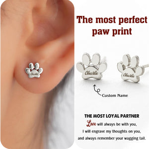 Engraved Paw Print Name Earrings, Paw Print Studs, Personalized Paw Earrings, Gift for Pet Lovers
