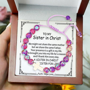 To My Sister in Christ - Adjustable Cross Beads Bracelet