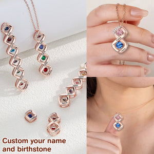 Personalized Custom Name Necklace with Birthstones, Family Anniversary Jewelry Christmas Gift for Her