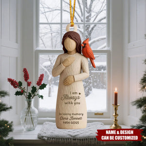 Always With You Cardinal & Woman Personalized Christmas Acrylic Ornament, Memorial Sympathy Gift