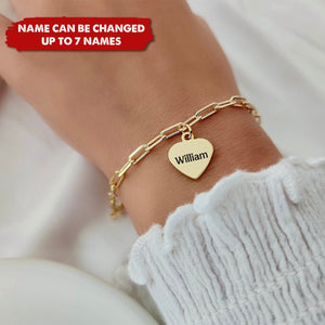 Personalized Chain Link Heart Bracelet with Custom Name Charms