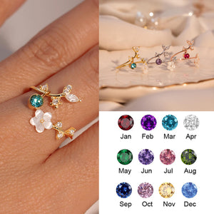 Pearl Sakura Rings Adjustable Delicate - Personalized Birthstone Ring