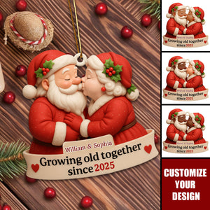 Growing Old Together With Santa and Mrs. Claus Custom Wood Ornament,Gift For Couples and Family