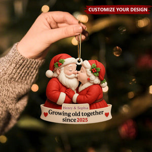 Growing Old Together With Santa and Mrs. Claus Custom Wood Ornament,Gift For Couples and Family