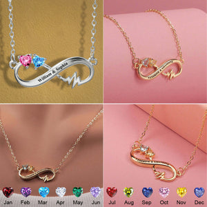 Infinity Love Custom Birthstone Engraved Name Personalized Couple Necklace
