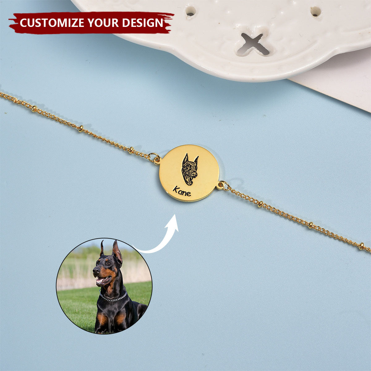 Pet Portrait Bracelet For Dog Mom - Memorial Dog Photo Bracelet