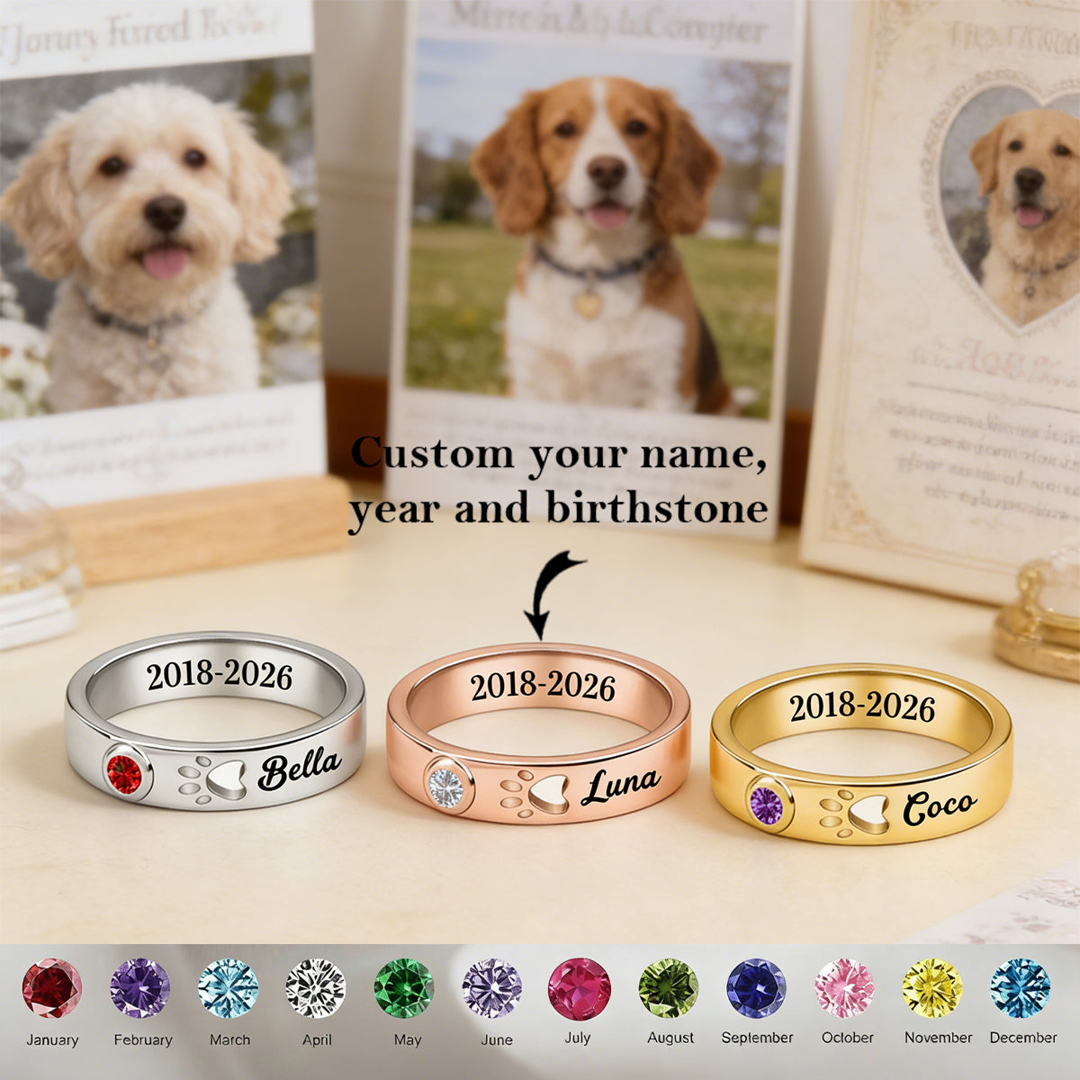 In Loving Memory of My Furry Friend - Personalized Birthstone Ring