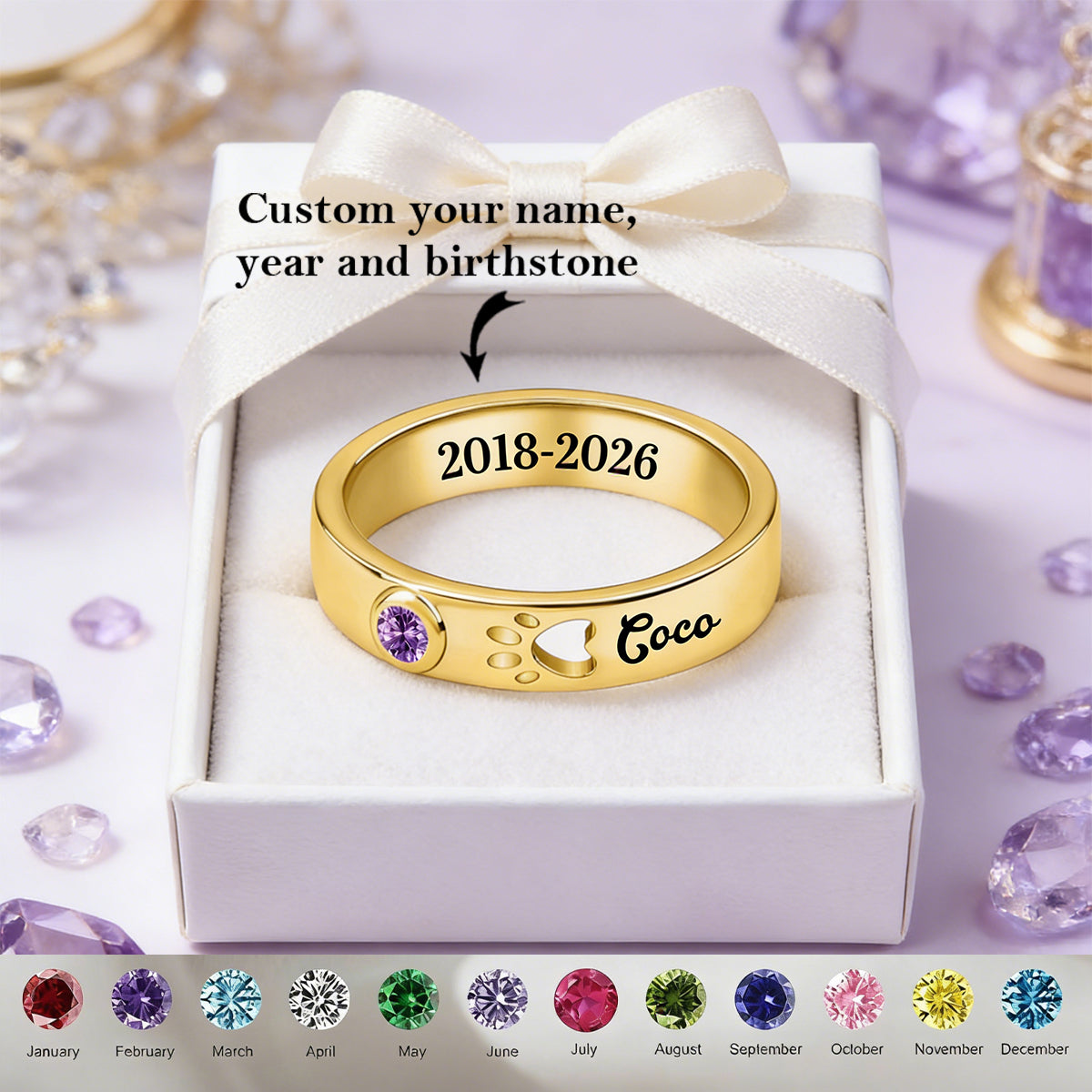 In Loving Memory of My Furry Friend - Personalized Birthstone Ring