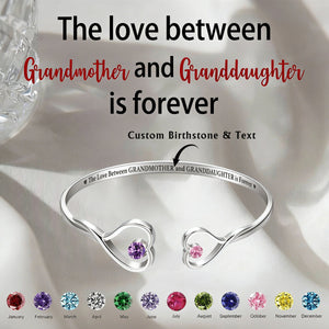 The Love Between Grandmother & Granddaughter - Personalized Gem Heart Cuff Bracelet