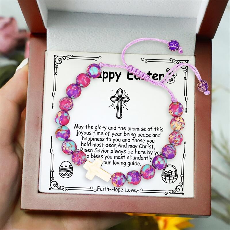 Adjustable Cross Beads Bracelet - Easter Basket Stuffers for Girls & Boys