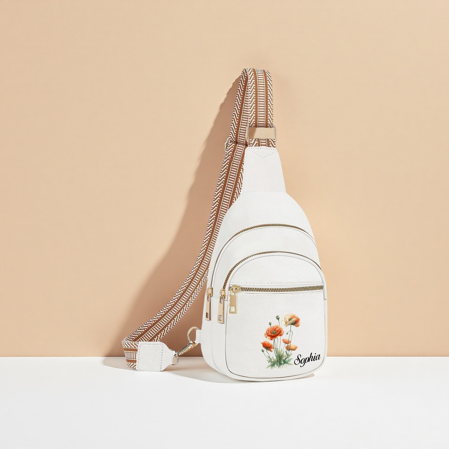 Personalized Birthday Flower Leather Sling Backpack Purse Crossbody Bags