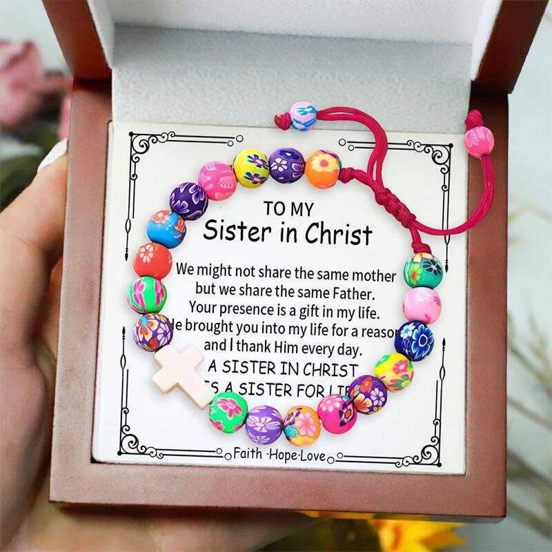 To My Sister in Christ - Colorful Clay Beads Easter Bracelet