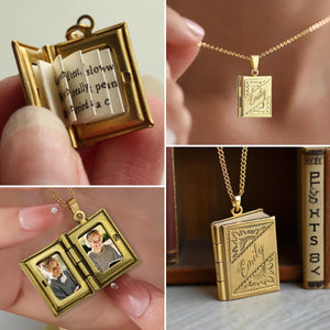 Book Locket With Photos - Personalized Message Necklace, Gift for Daughter