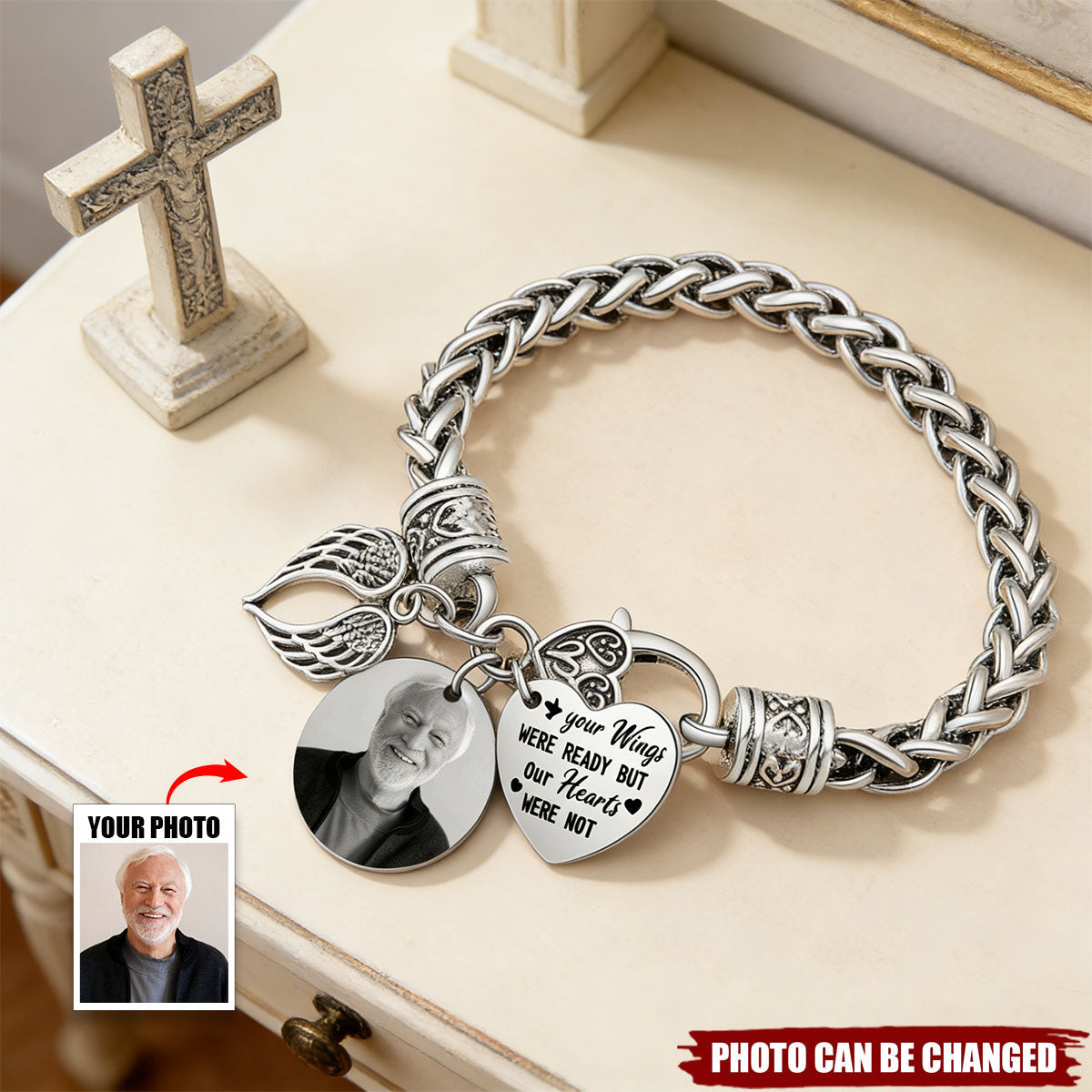Your Wings Were Ready - Personalized Photo Memorial Bracelet