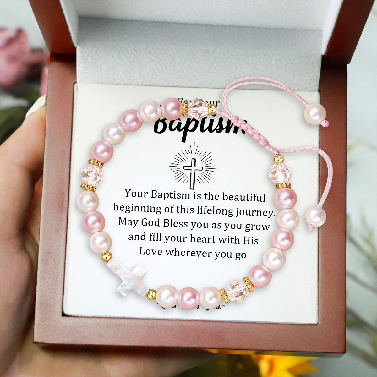 To Daughter - Dear Lord Bless This Little Girl - Pearl Shell Cross Adjustable Bracelet