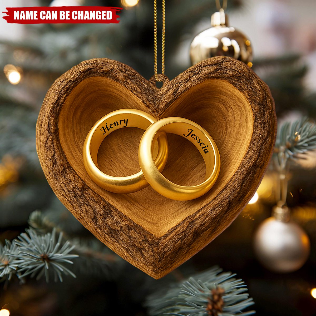 Cherish Your Love, Wooden Heart With Wedding Rings, Gift For Couples