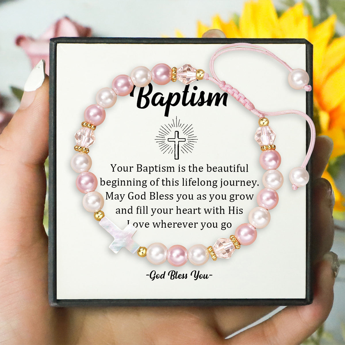 To Daughter - Dear Lord Bless This Little Girl - Pearl Shell Cross Adjustable Bracelet