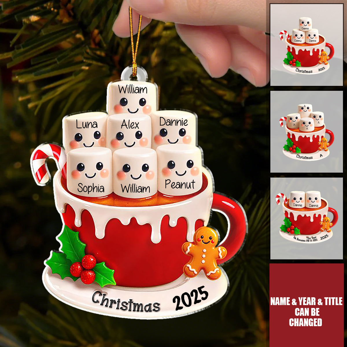 Marshmallow Christmas Hot Cocoa Couple New Married Family - Personalized Shaped Acrylic Ornament