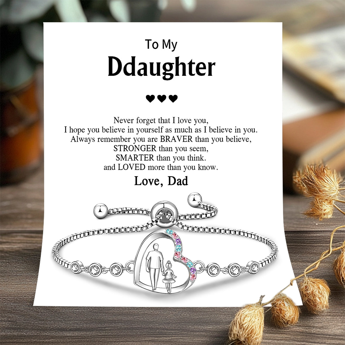 Dad To Daughter  - Never Forget That I Love You Hand In Hand Heart Charm Bracelet