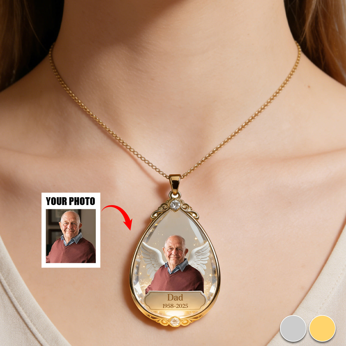 Sympathy Tear-Drop Gift - Personalized Memorial Shaped Metal Pendant Necklace