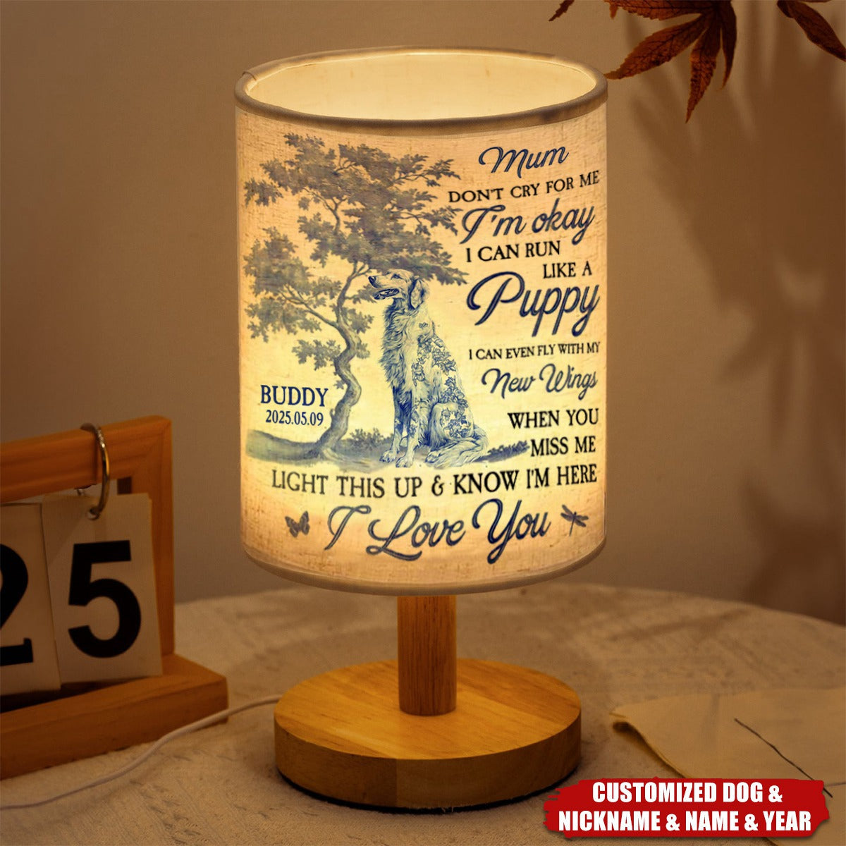 Dog Memorial Gift Don't Cry For Me Toile De Jouy - Personalized Fabric Lamp