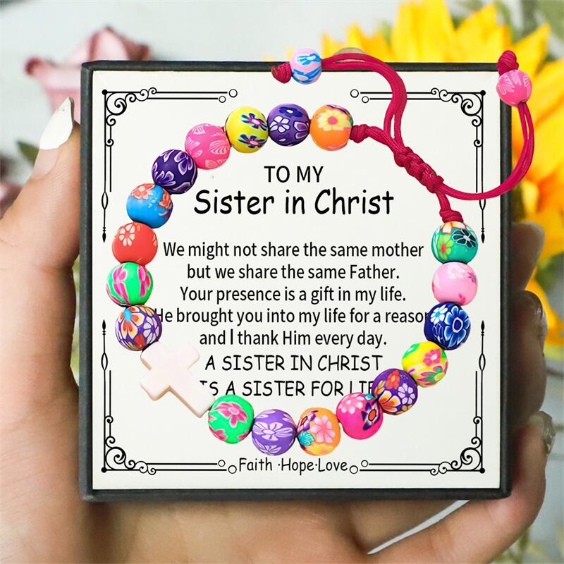To My Sister in Christ - Colorful Clay Beads Easter Bracelet