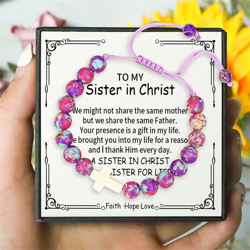 To My Sister in Christ - Adjustable Cross Beads Bracelet