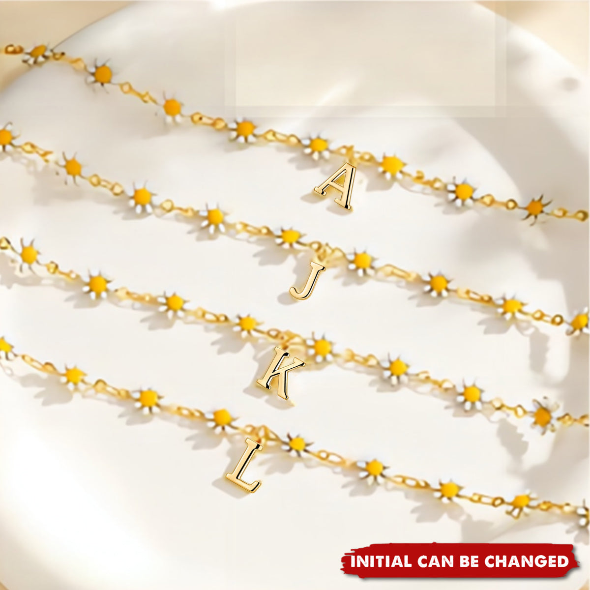 Daisy Flower Gold Letter Charm Personalized Initial Necklace