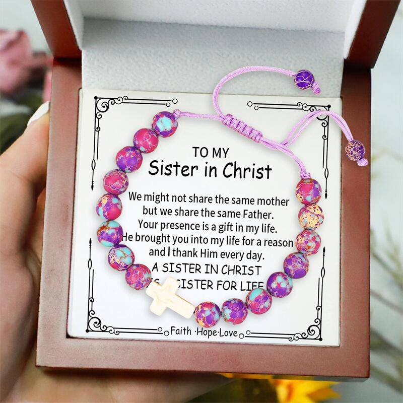 To My Sister in Christ - Adjustable Cross Beads Bracelet