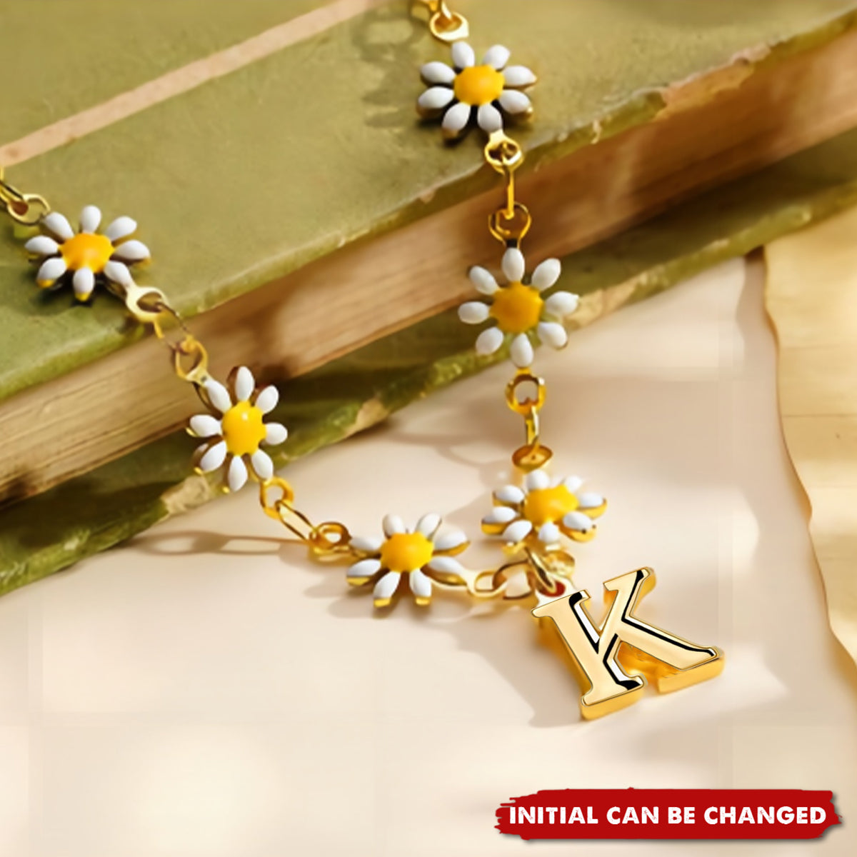 Daisy Flower Gold Letter Charm Personalized Initial Necklace