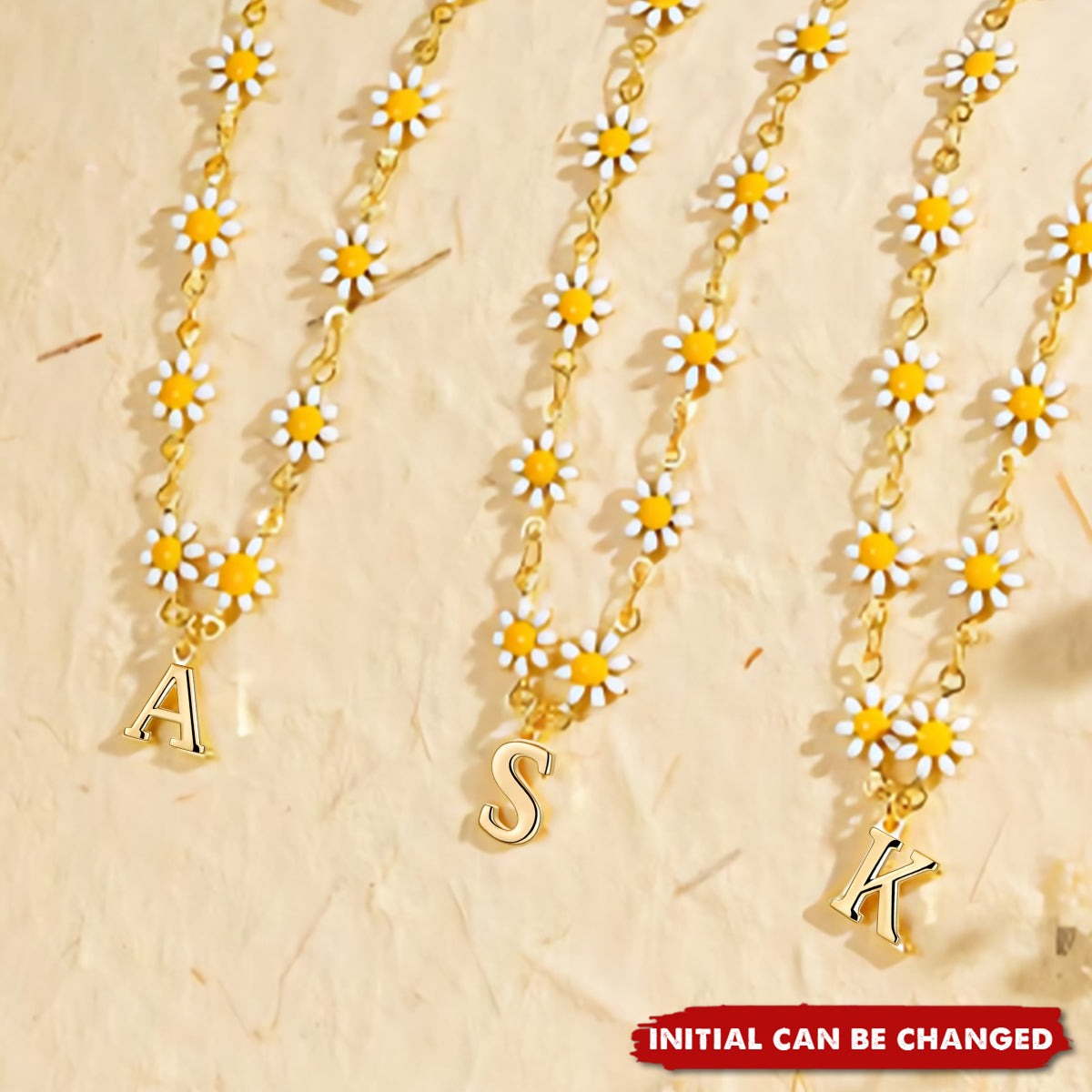 Daisy Flower Gold Letter Charm Personalized Initial Necklace