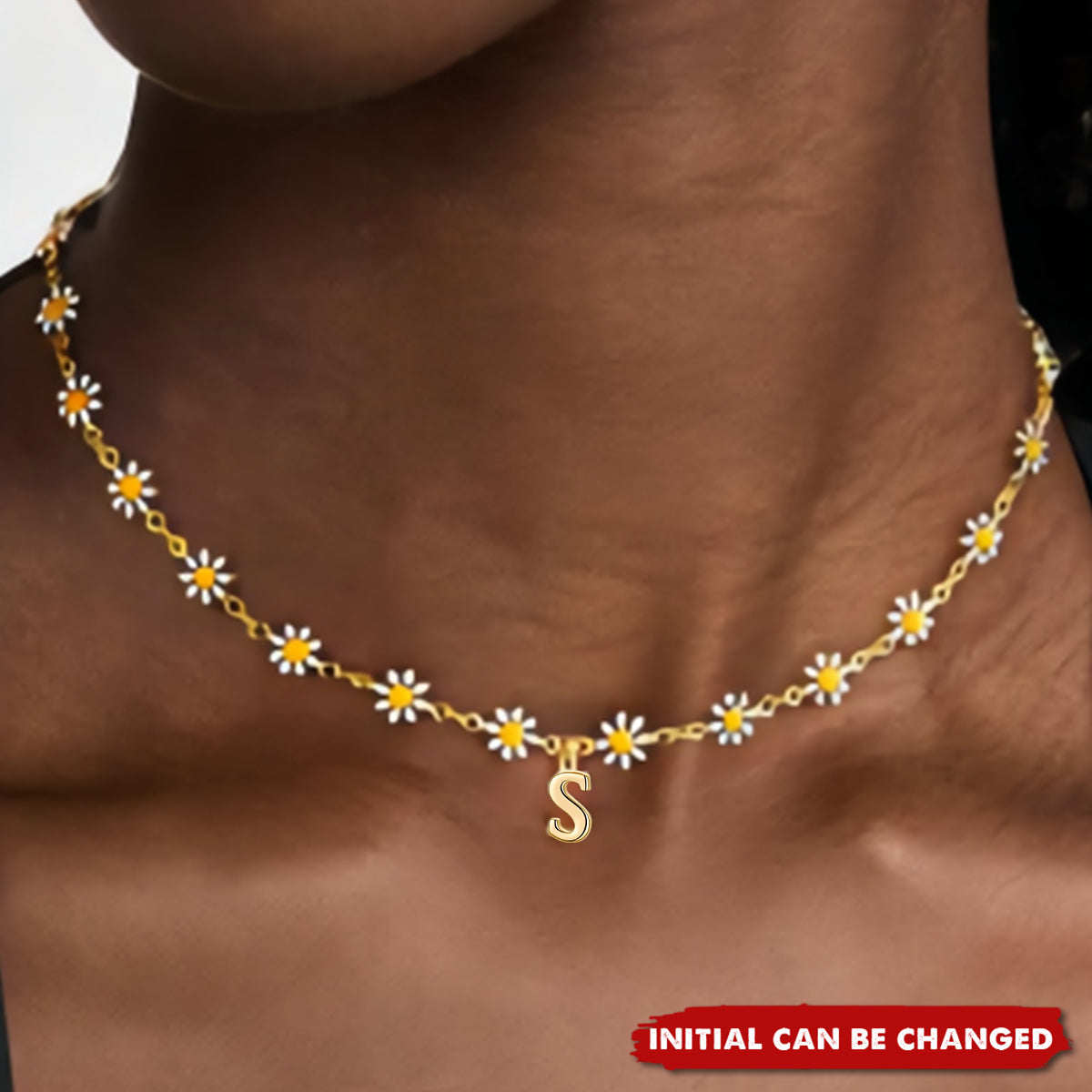 Daisy Flower Gold Letter Charm Personalized Initial Necklace