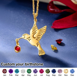 Personalized Dainty Hummingbird Necklace with Birthstone Bird Jewelry Birthday Anniversary Mother's Day Gift for Women
