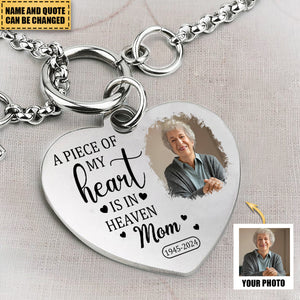 A Piece Of My Heart Is In Heaven - Personalized Photo Heart Bracelet