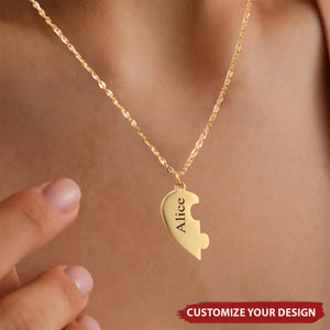 Couple Matching Gift - Personalized Heart Puzzle Name Necklace
