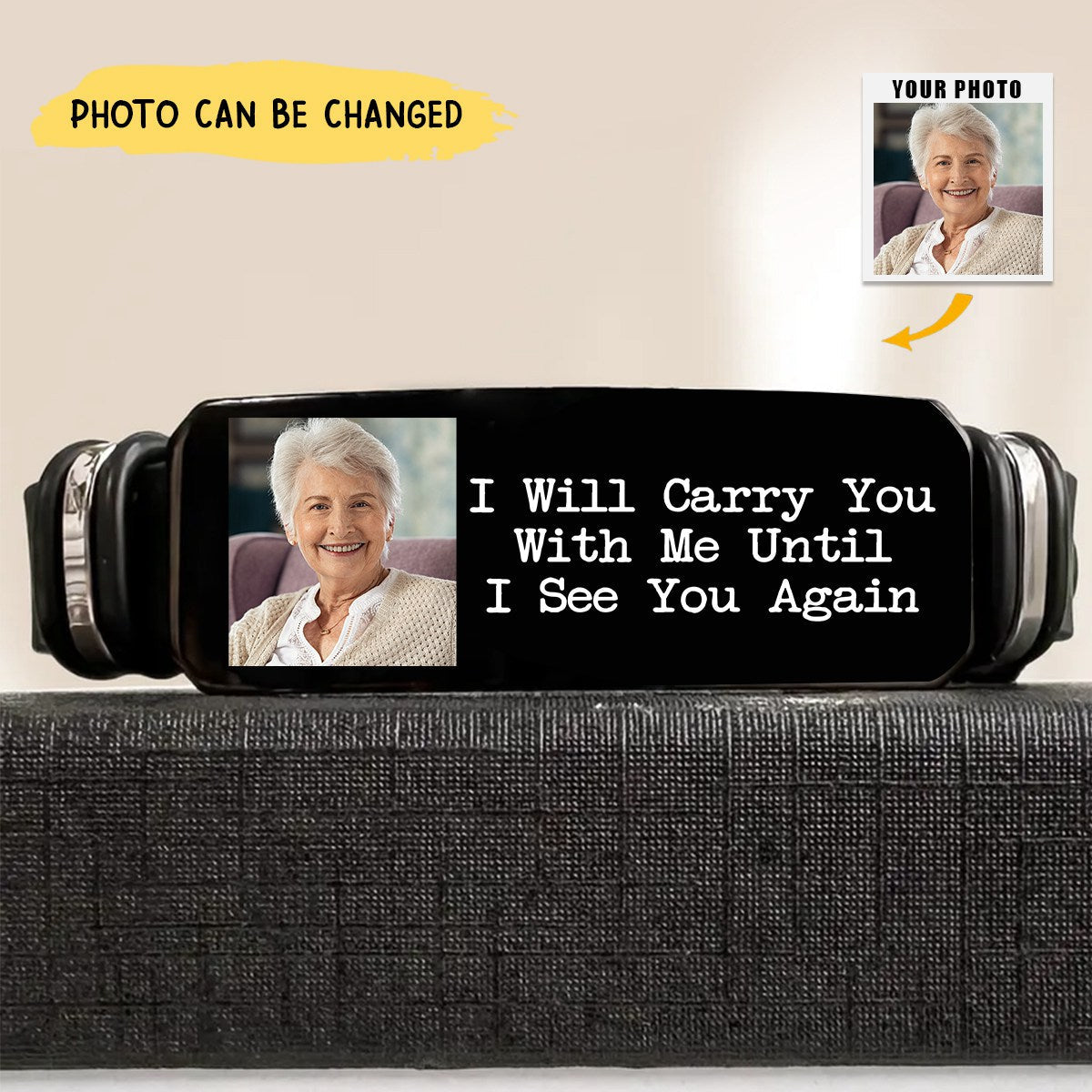 Custom Photo I'll Carry You - Memorial Gift For Family, Siblings, Friends, Pet Lovers - Personalized Engraved Bracelet