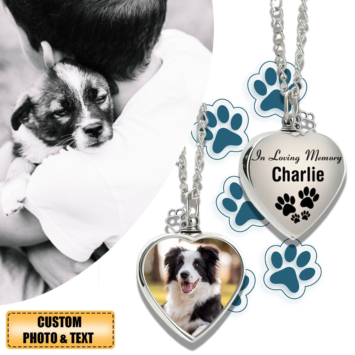 Pet Photo Memorial Urn for Ashes Pendant Custom Necklace