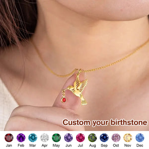 Personalized Dainty Hummingbird Necklace with Birthstone Bird Jewelry Birthday Anniversary Mother's Day Gift for Women