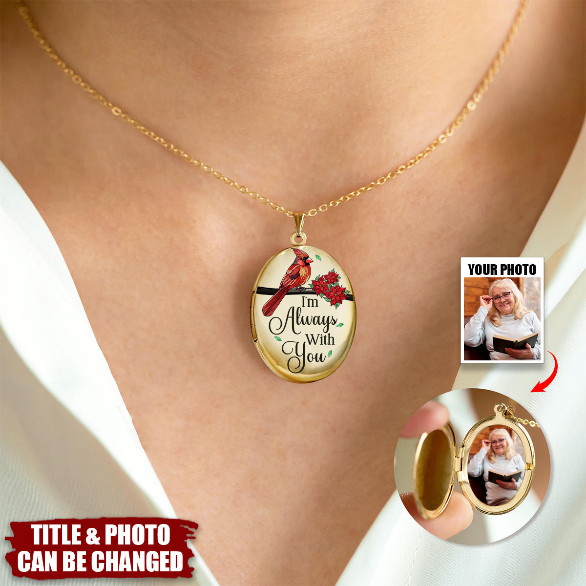 Custom Photo I'm Always With You - Memorial Personalized Custom Locket Necklace - Sympathy Gift For Family Members