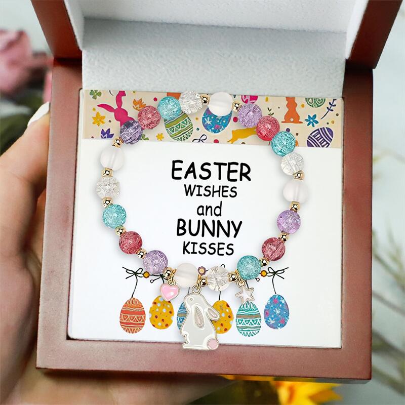 Easter Bunny Bracelet - Colorful Bead Bracelet with Bunny Pendant