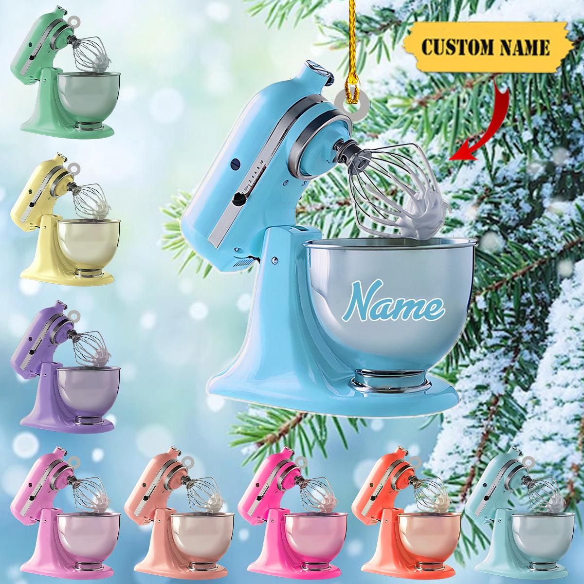 Personalized Baking Mixer Lights Christmas Ornament, Baker Gifts, Christmas Tree Ornament