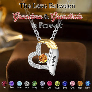 Personalised Heart Necklace, Customized Name and Birthstone Women's Pendant Necklace, Gift for Grandma
