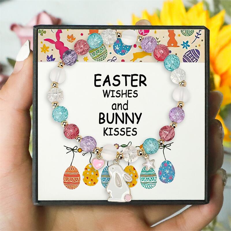Easter Bunny Bracelet - Colorful Bead Bracelet with Bunny Pendant