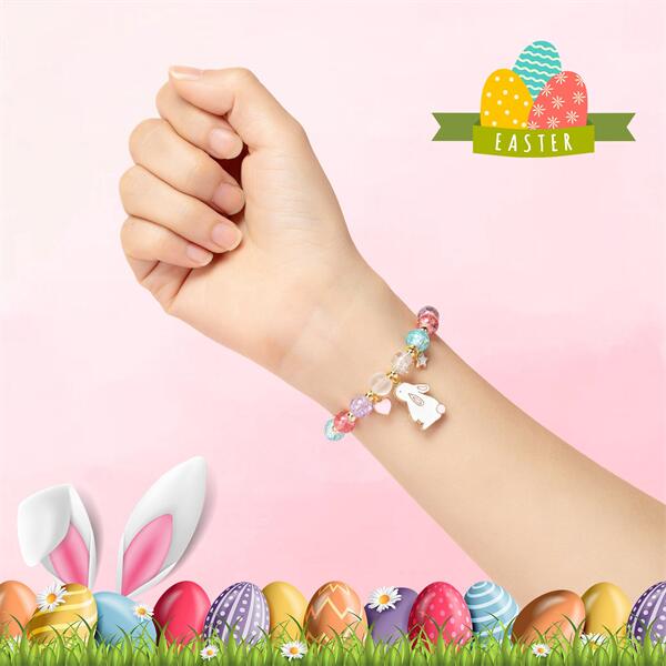 Easter Bunny Bracelet - Colorful Bead Bracelet with Bunny Pendant