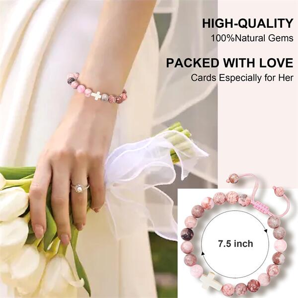 Happy Easter - Pink Cross Gemstone Easter Bracelet