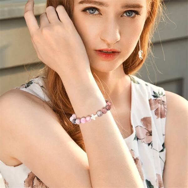 Happy Easter - Pink Cross Gemstone Easter Bracelet