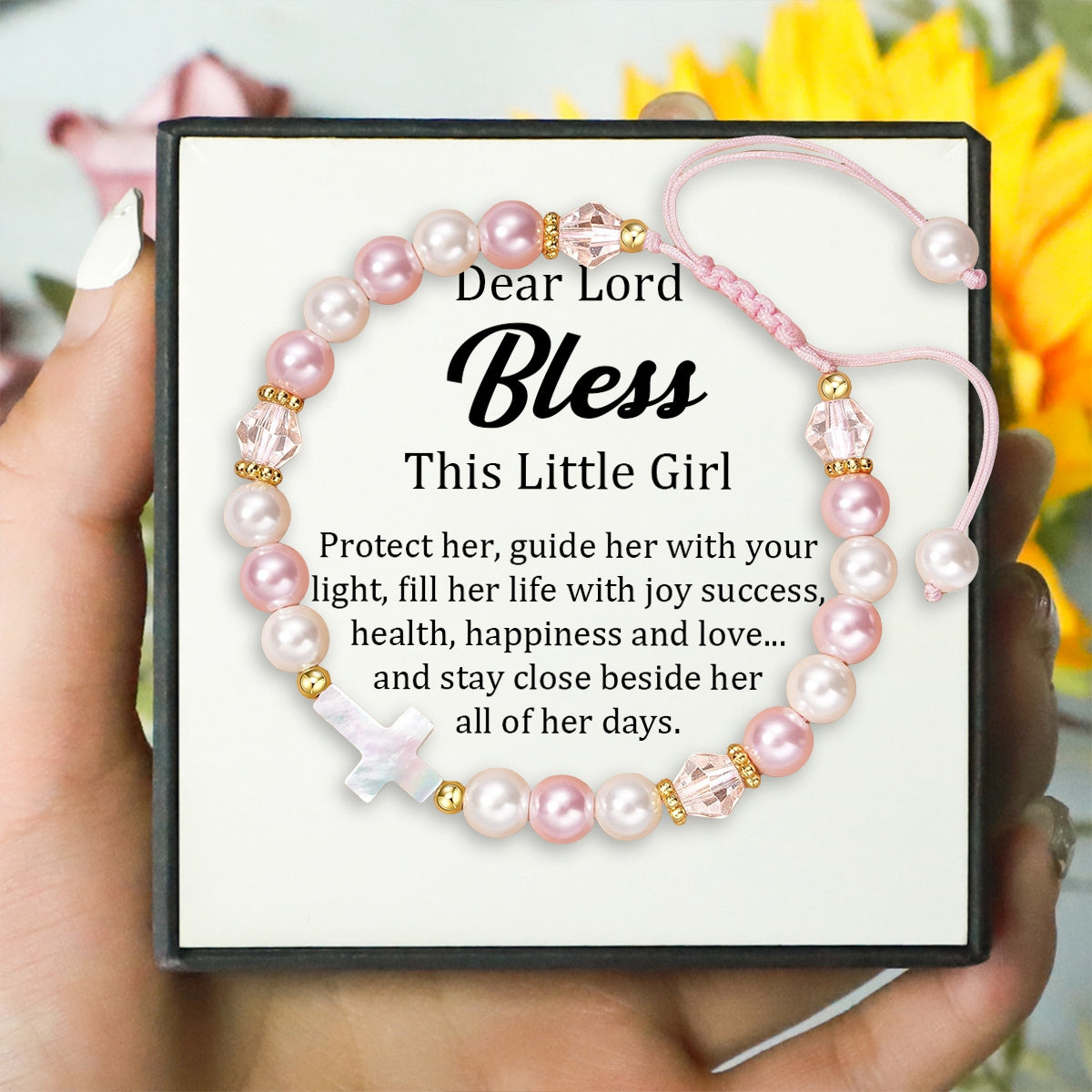 To Daughter - Dear Lord Bless This Little Girl - Pearl Shell Cross Adjustable Bracelet